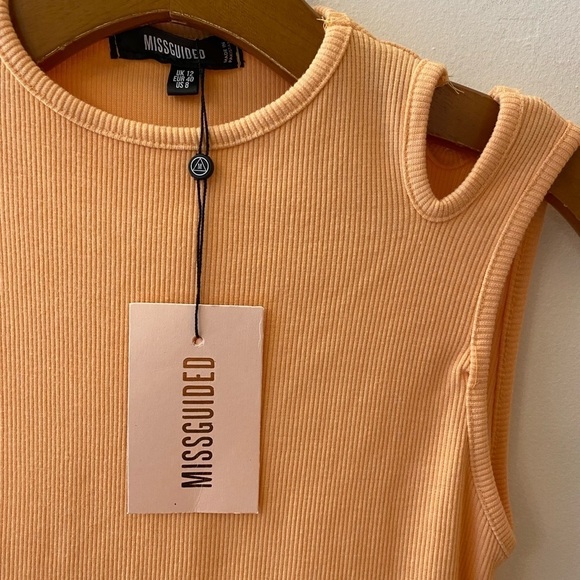 NWT Missguided Racer Neck Cutout Detail Peach Ribbed Mini Dress - Picture 5 of 10